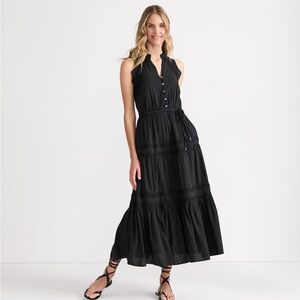 Lands' End Black Voile Halter Maxi Dress